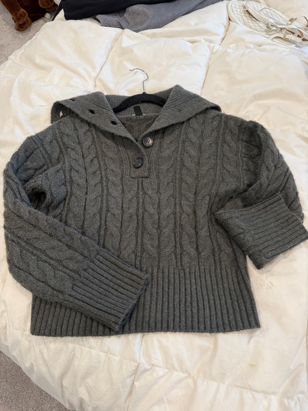 Magaschoni Charcoal Cable-Knit Hooded Turtleneck Sweater